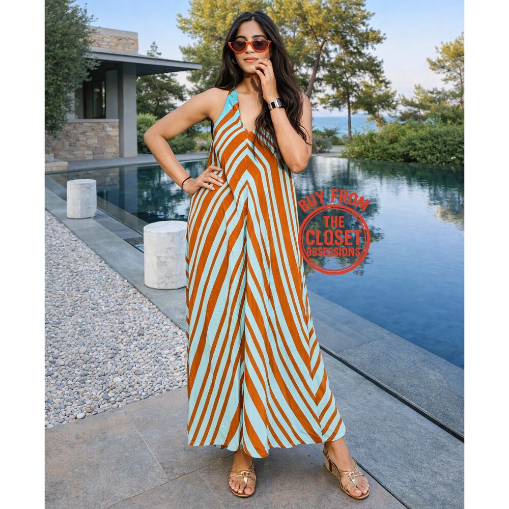 Mango Mediterranean Satin Maxi Dress Riviera Resort NWT